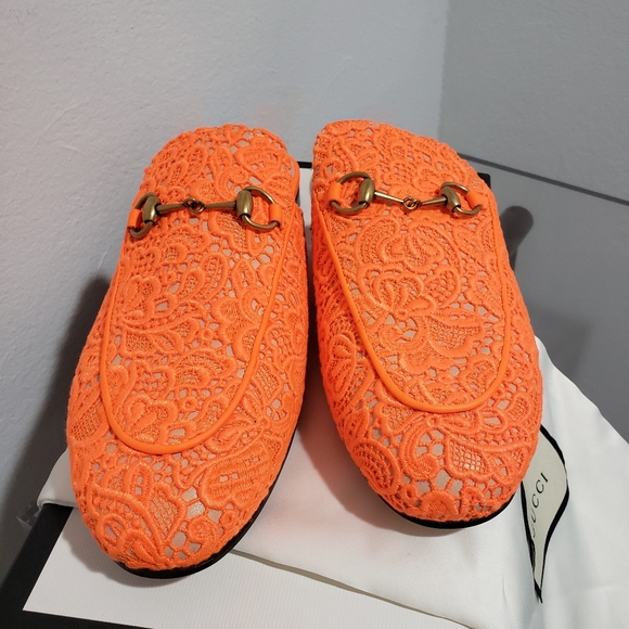 Orange Gucci Princetown Lace Mule Shoes 39.5 - Picture 13 of 14
